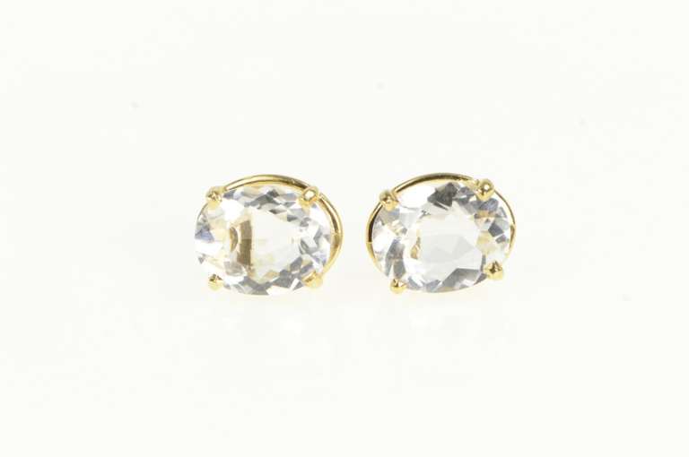 14K Yellow Gold Oval Cubic Zirconia Solitaire Vintage Stud Earrings