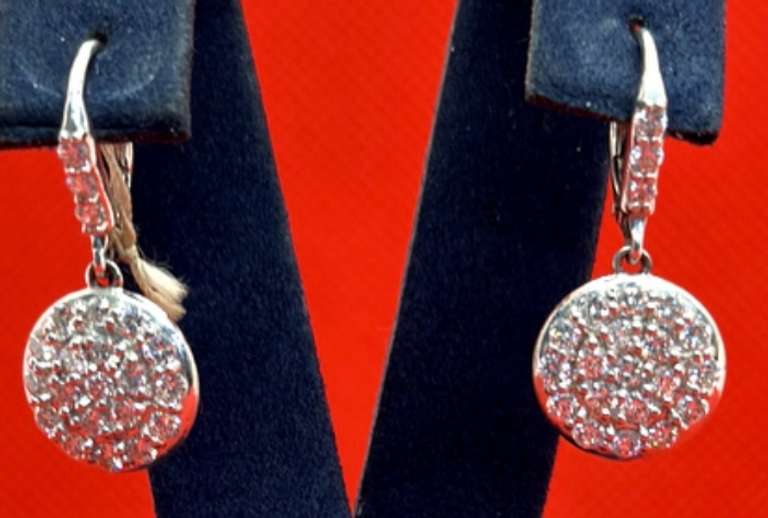 DAZZLING 14K WHITE GOLD LEVER BACK EARRINGS WITH 3.10 CARAT OF DIAMOND