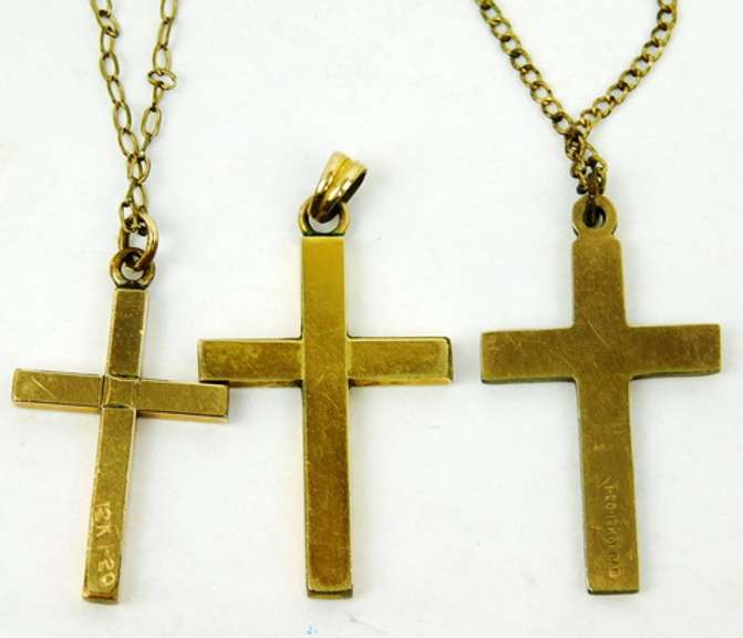 3 Vintage Gold Filled Cross Necklaces