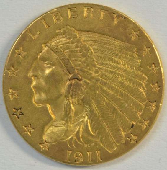Original BU 1911 US $2.50 Indian Gold Piece. Nice