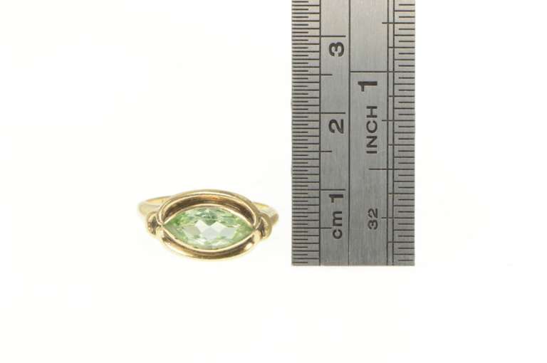 10K Yellow Gold Art Deco Men's Lime Quartz Marquise Ornate Ring