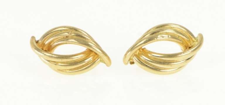 14K Yellow Gold Scalloped Grooved Vintage Curved Stud Earrings