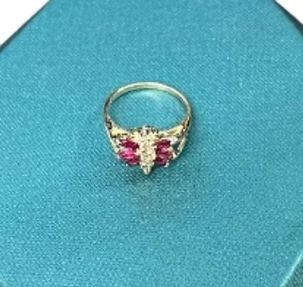 14kt Solid Yellow Gold, Ruby, & Diamond Butterfly Cocktail Ring