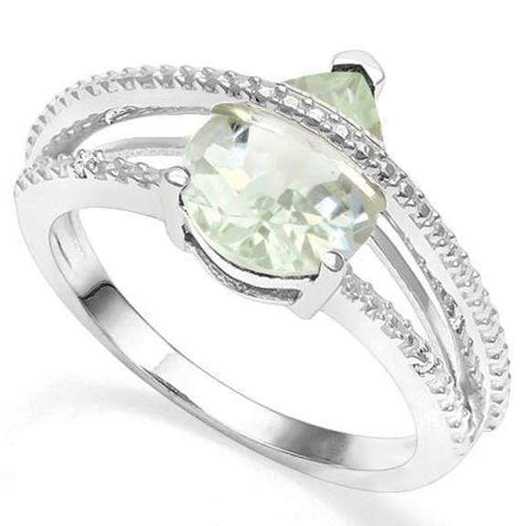 1.66 CT GREEN AMETHYST SILVER RING