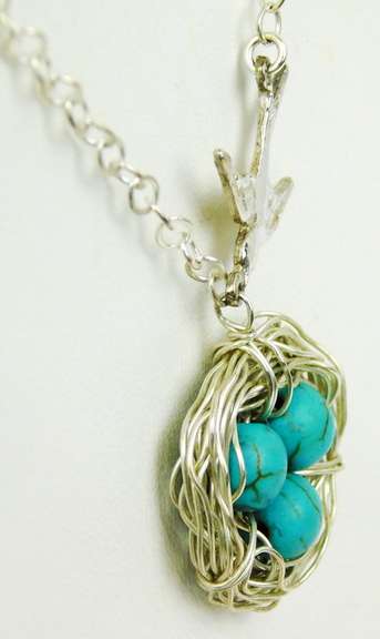 Sterling Bird & Nest Necklace