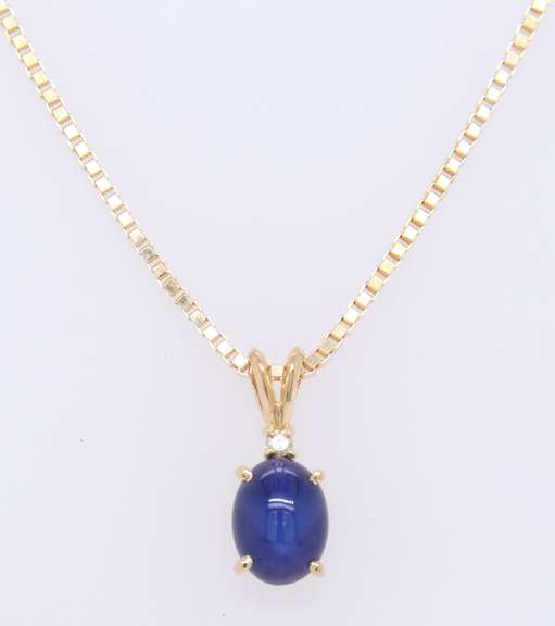 Precious Synthetic Star Sapphire and Diamond Pendant on Chain with Earrings Set