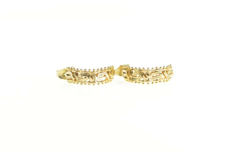 14K Yellow Gold Squared Chain Semi Hoop Vintage Curved Bar Earrings