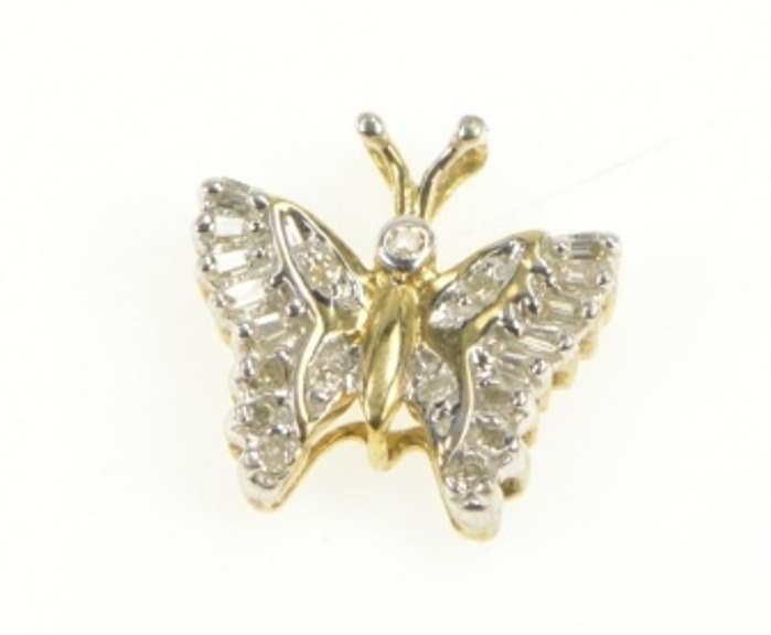 10K Yellow Gold Diamond Butterfly Cluster Classic Vintage Pendant