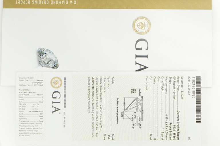 GIA 1.13 Ct Round Brilliant Cut L Color I2 Clarity Diamond