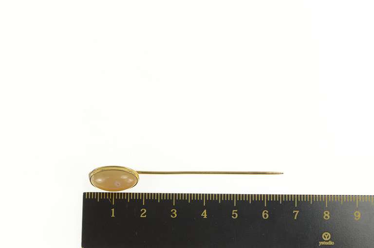 14K Yellow Gold Oval Agate Cabochon Classic Statement Stick Pin