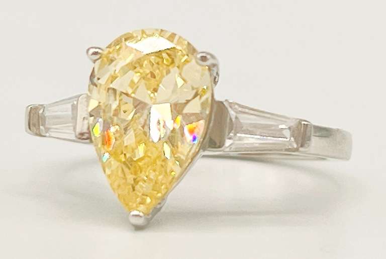 18kt White Gold Plated Sterling Silver & Yellow Sapphire Ring