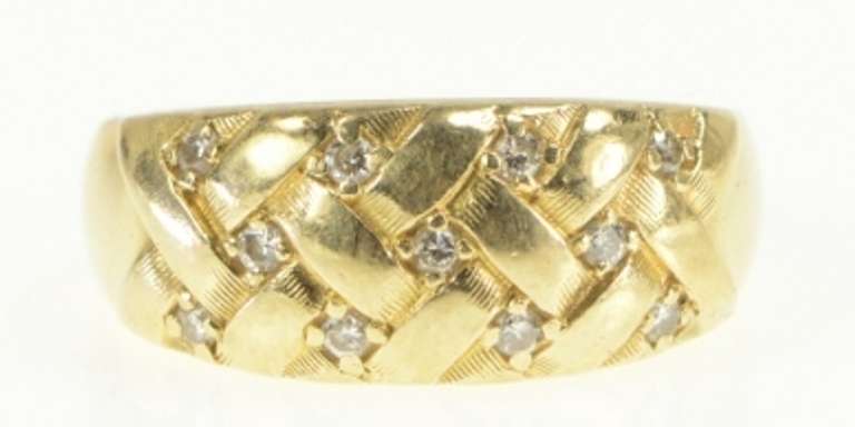 14K Yellow Gold 0.22 Ctw Diamond Woven Braid Statement Band Ring