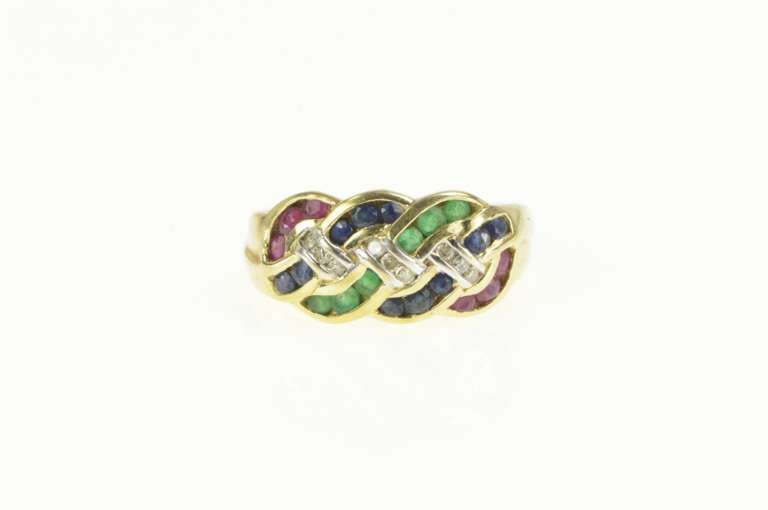 14K Yellow Gold Sapphire Diamond Emerald Ruby Braid Band Ring