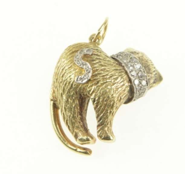 14K Yellow Gold SK Diamond Collar Kitty Cat Pet Charm/Pendant