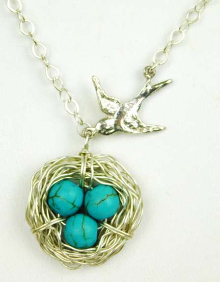 Sterling Bird & Nest Necklace