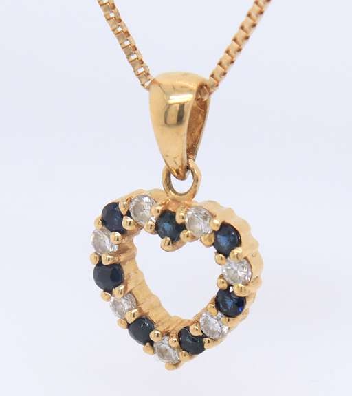Charming Sapphire and Diamond Heart Shaped Pendant on Chain