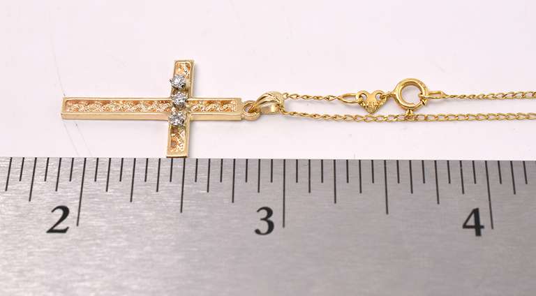 Angelic Diamond Cross Pendant Necklace In 14K Yellow Gold