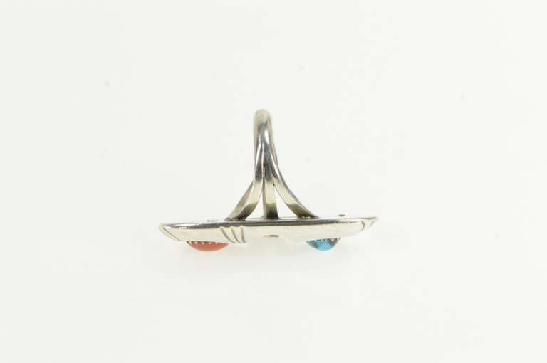 Sterling Silver Phillip White Ntv. American Coral Turquoise Ring