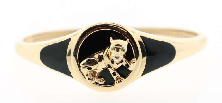 BRAND NEW! Leaning 14k Gold and Onyx Panther Handmade Italian Bangle Bracelet