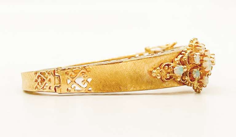 14kt Solid Yellow Gold and Opal Antique Bangle