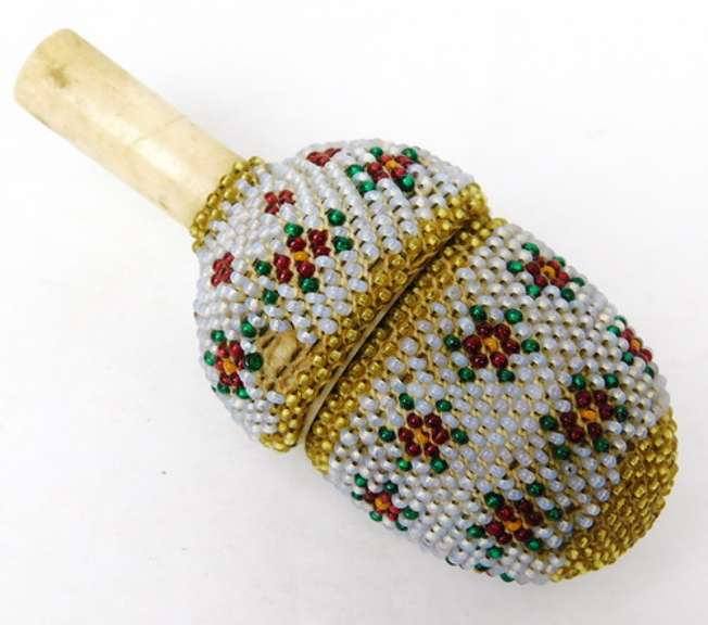 Rare Antique French Bone & Glass Beads Bobbin Holder