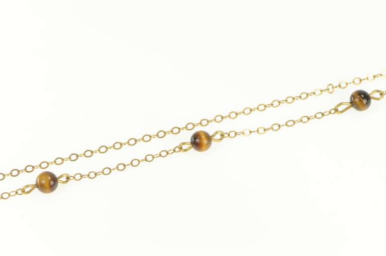 Gold Filled 1.5mm Tiger's Eye Beaded Retro Chain Link Necklace