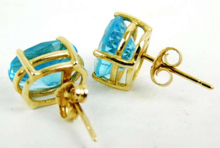 Large 14K Blue Topaz Stud Earrings