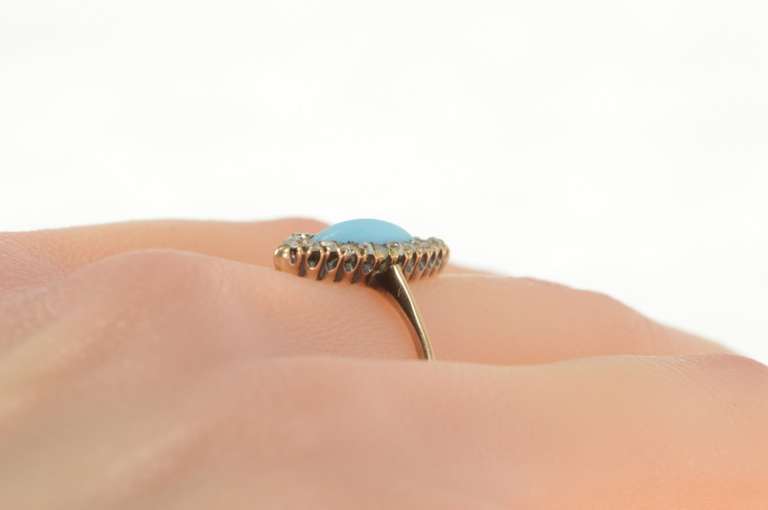 10K Yellow Gold Victorian Marquise Turquoise Rose Diamond Ring