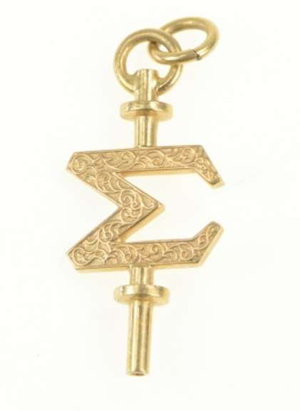 14K Yellow Gold Etched Scroll Epsilon Greek Letter Charm/Pendant
