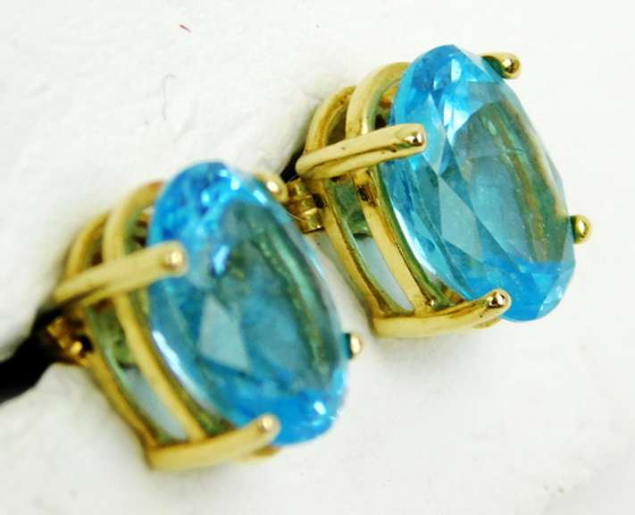 Large 14K Blue Topaz Stud Earrings