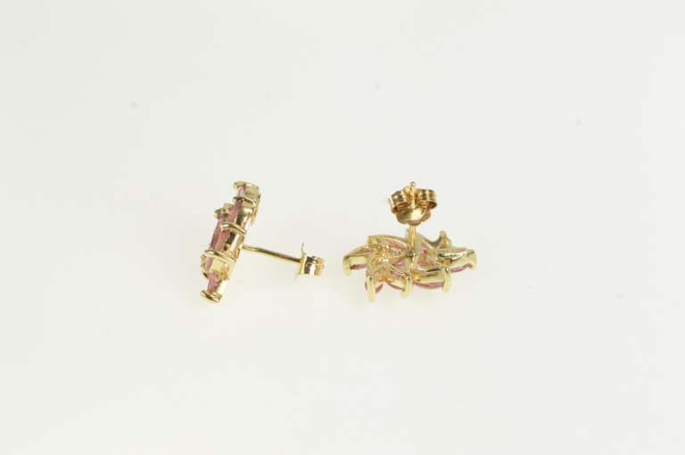 14K Yellow Gold Pink Topaz Swirl Halo Vintage Statement Stud Earrings