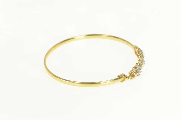14K Yellow Gold 0.27 Ctw Diamond Flower Cluster Bangle Bracelet