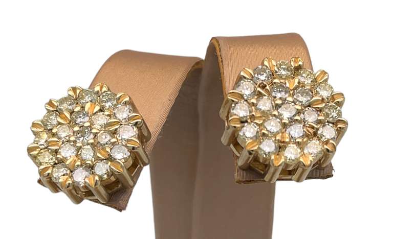 3.75 CARATS!14K YELLOW GOLD STUD EARRINGS WITH PAVE DIAMONDS