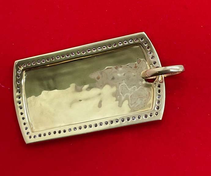 14K YELLOW GOLD DOG TAG PENDANT WITH DIAMONDS