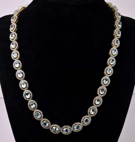 Blindingly Sparkling 36.00CTW Oval-Cut Faceted Sky Blue Topaz & 10.00CTW Diamond Necklace