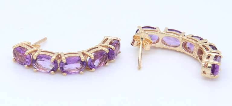 Stunning Yellow Gold oval Cut Amethyst Half Hoop Earrings