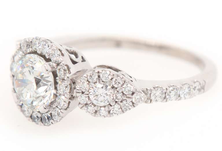 14kthite gold 1.30ctw round diamond halo three stone enagagement ring