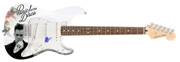 Panic! At The Disco Brendon Urie Signed 1/1 Custom Graphics Photo Guitar ACOA