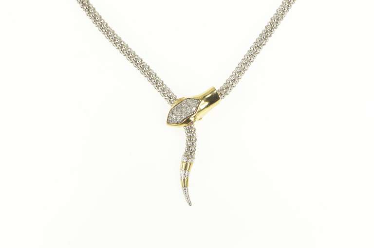 14K White Gold 0.16 Ctw Diamond Ruby Eye Snake Lavalier Necklace