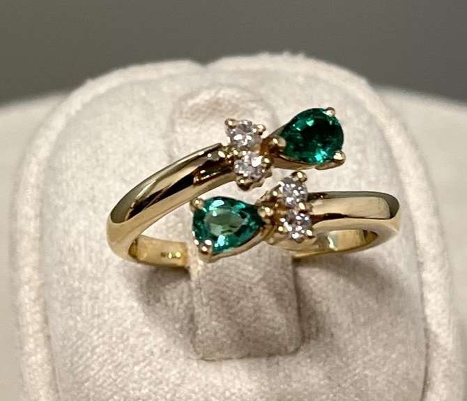 14kt Solid Yellow Gold, Emerald, and Diamond Ring