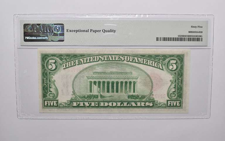 PMG 65 EPQ $5 1928 US Legal Tender Note FR#1525 (BA Block) Red Seal
