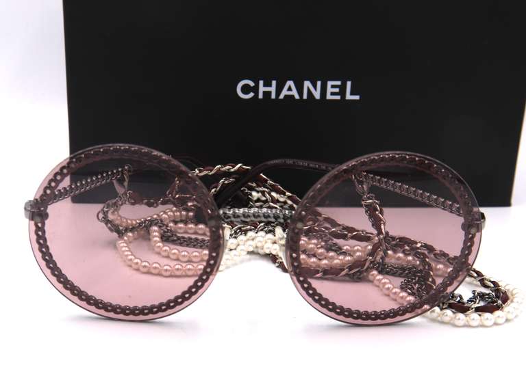 Authentic Chanel Burgandy Pearl Chain Around Sunglasses