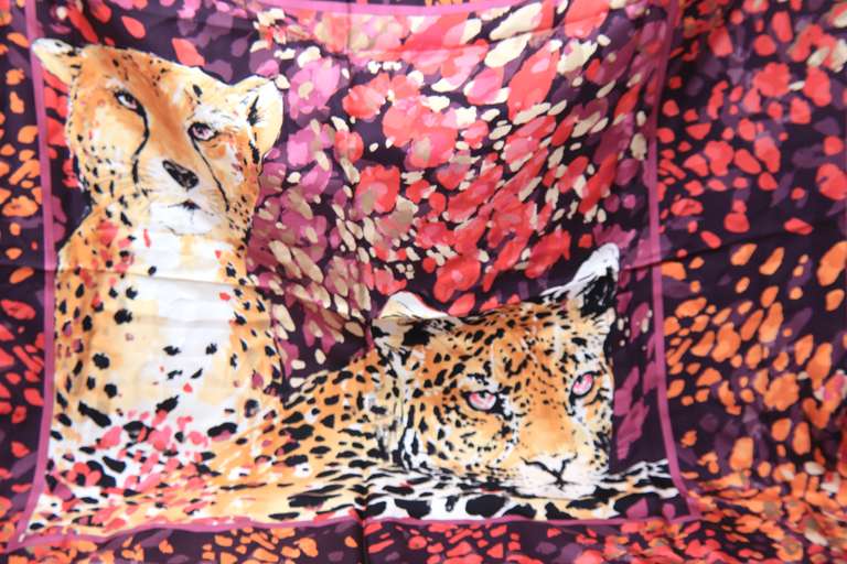 Ferragamo Cheetah Scarf with Purple Boarder