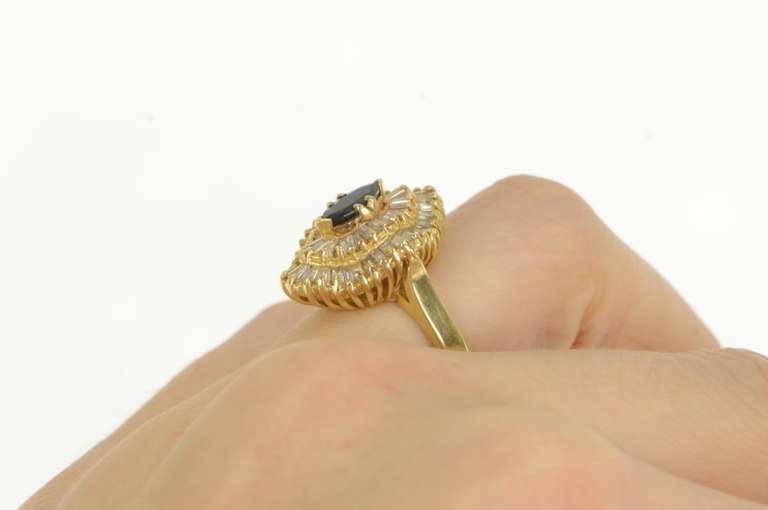 14K Yellow Gold Sapphire Diamond Ballerina Halo Engagement Ring