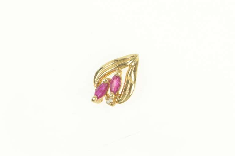 10K Yellow Gold Marquise Ruby Cluster Tear Drop Classic Pendant