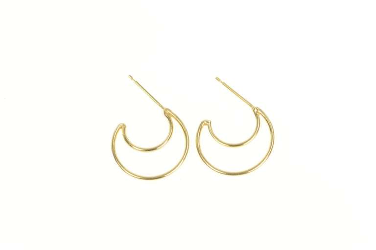 14K Yellow Gold Crescent Moon Hoop Vintage Statement Earrings