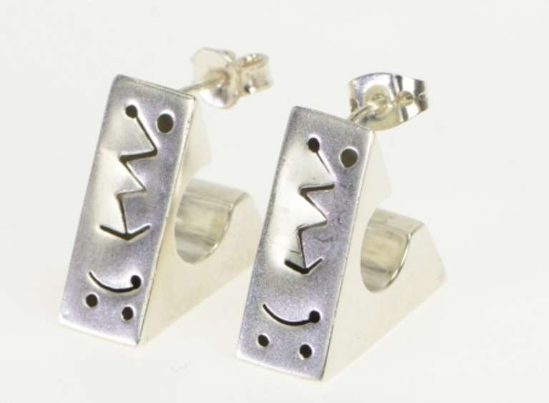 Sterling Silver Squared Geometric Pattern Triangle Hoop Earrings