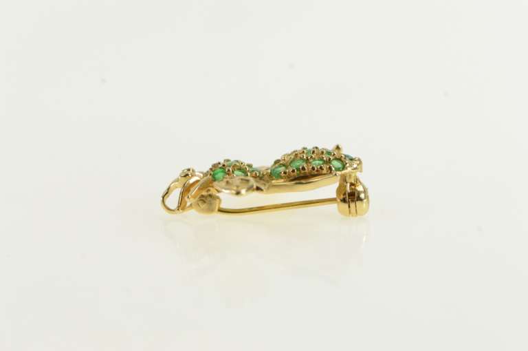 14K Yellow Gold Retro Bee Pave Emerald Fly Bug Pin/Brooch