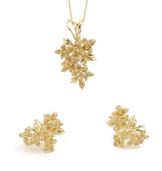 Excellent Earring & Necklace Pendant Set in 14K