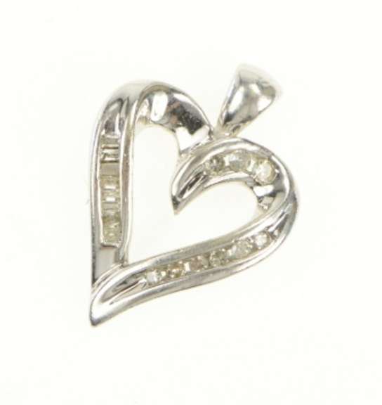 10K White Gold Diamond Inset Heart Classic Love Symbol Pendant